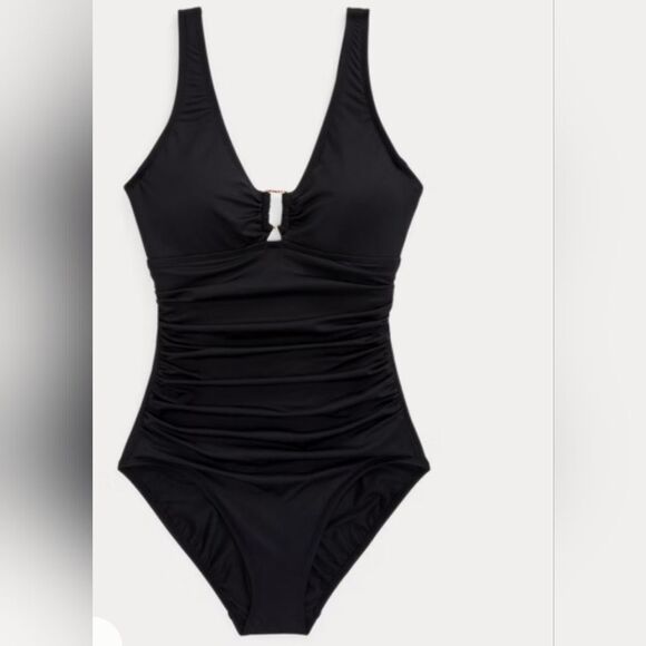 $145 NEW RALPH LAUREN BLACK GOLD RING FRONT ONE PIECE SWIMSUIT 12 XL NWT - Picture 4 of 7